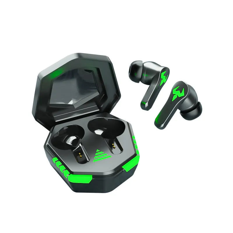 N35 Black and W11 Black wireless Bluetooth in-ear sports stereo earphones on a white background.