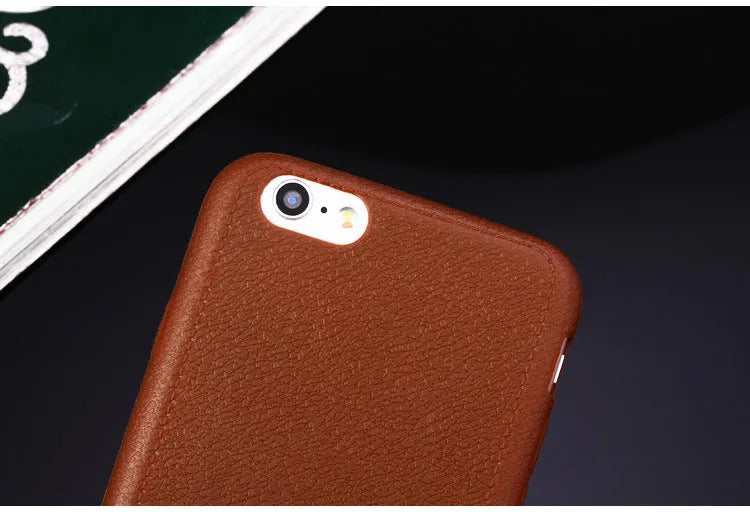 Leather TPU iPhone case shown in Black, Brown, Navy Blue, and Wine Red colours.