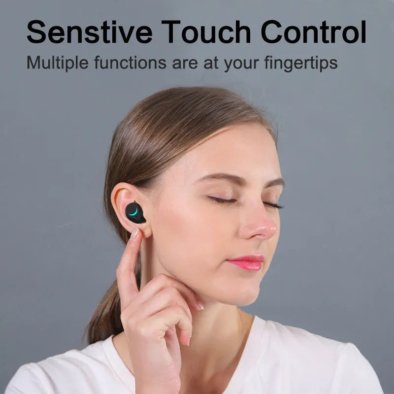 Black TWS Bluetooth wireless earbuds with 15m range and stereo sound