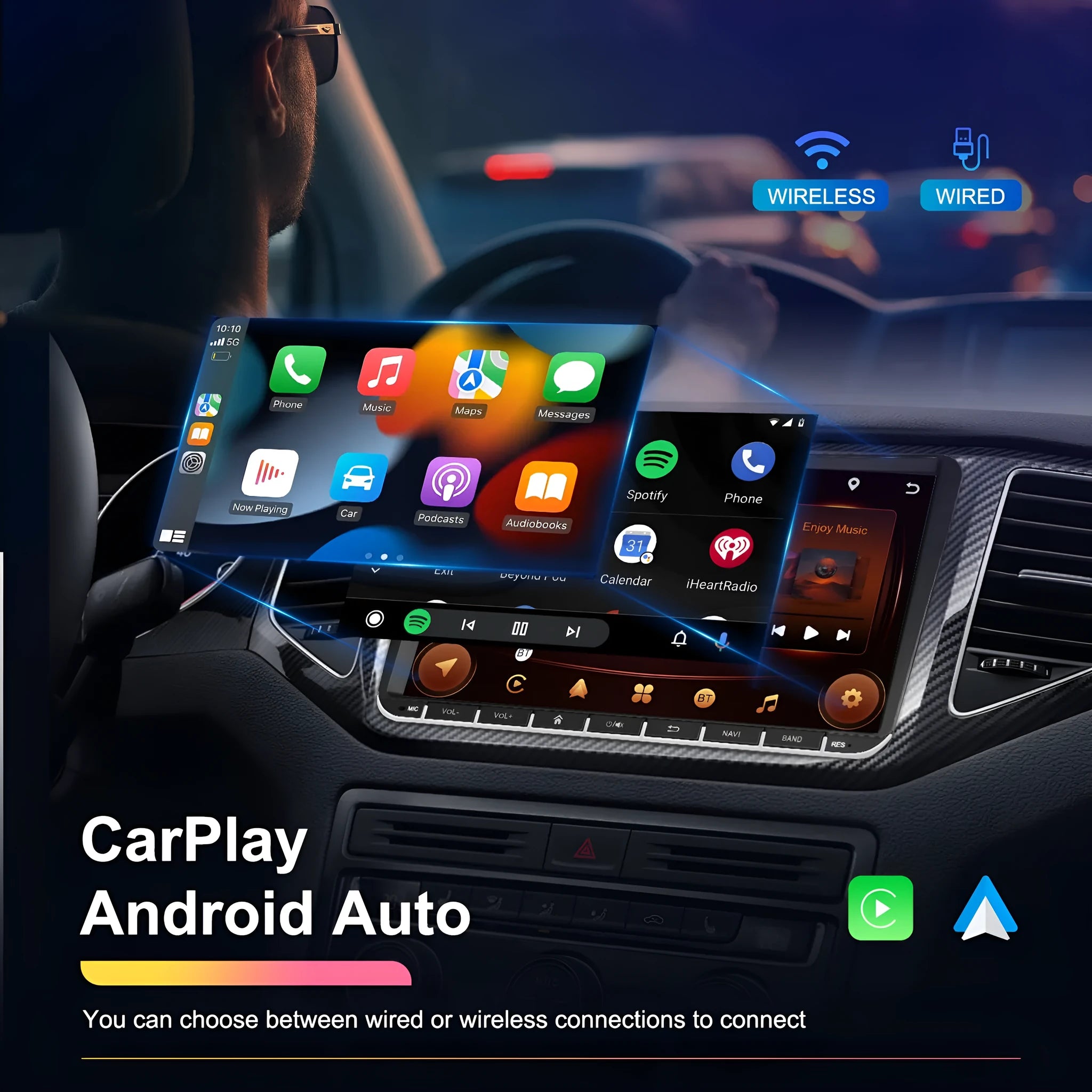 7 inch Android car head unit touchscreen for Volkswagen with wireless CarPlay and built-in GPS