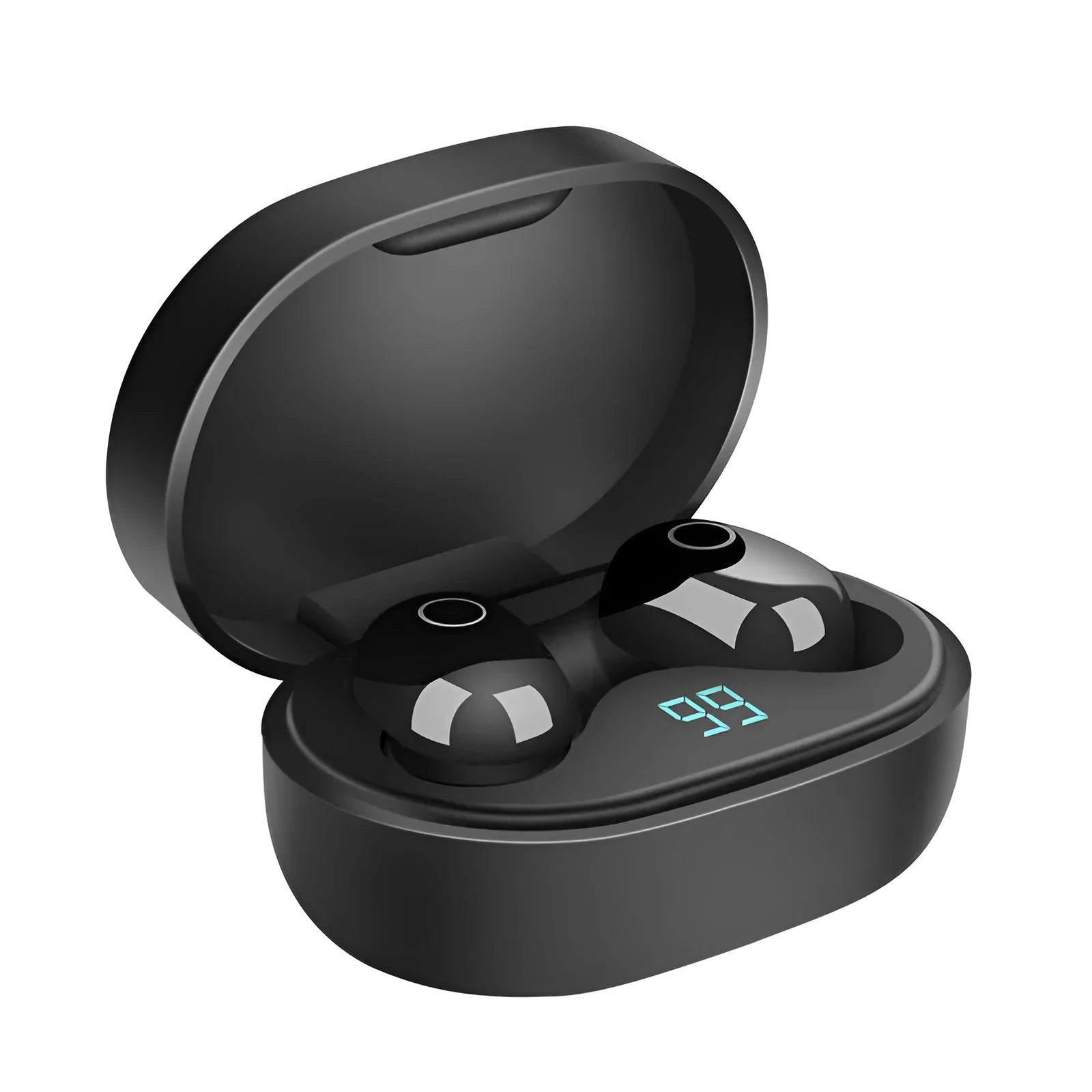 Wireless mini binaural headphones with charging case in black, Bluetooth 5.0, touch controls