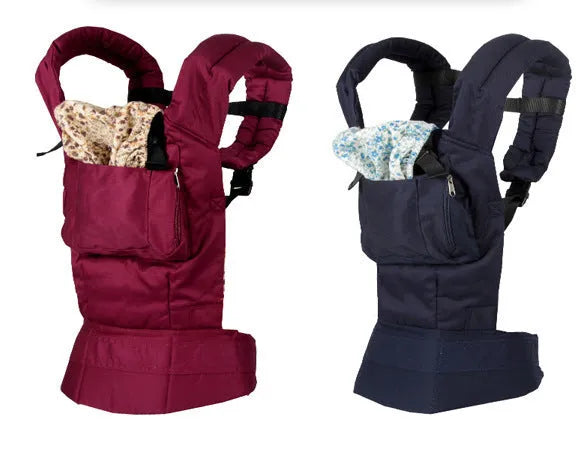 Multifunctional baby carrier in blue with fine shuttle cotton fabric and headgear for eye protection