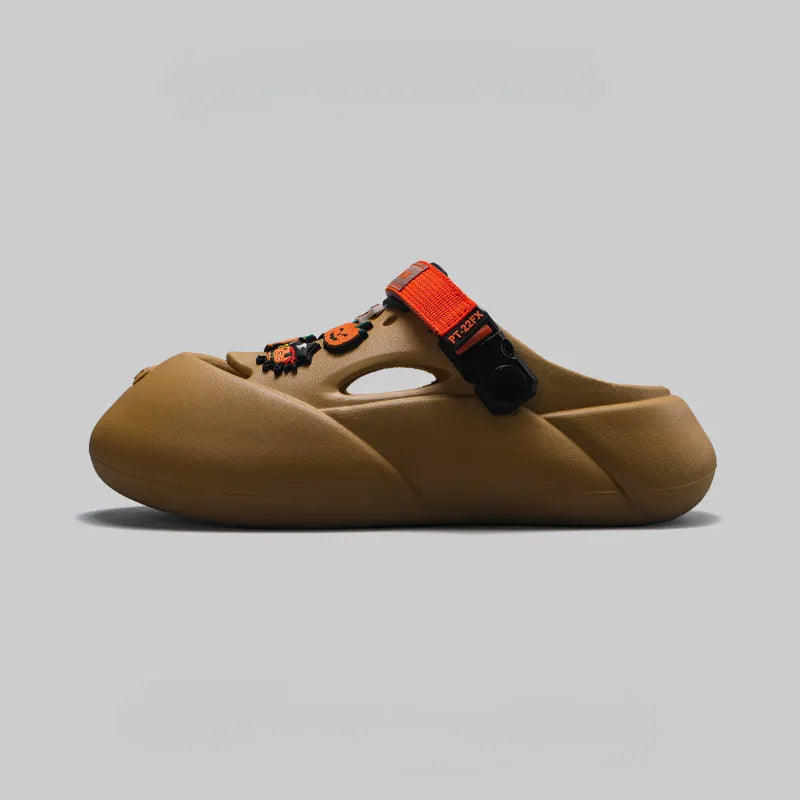 Men's grey Funny Baotou beach hole shoes made from EVA foam with a slip-on design.