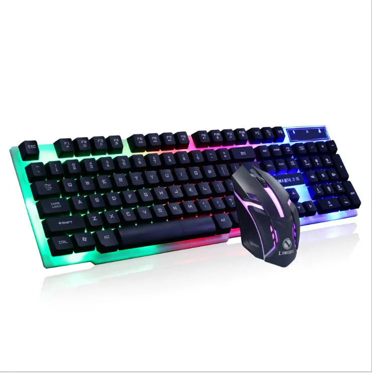 Limei GTX300 backlit gaming keyboard and mouse set in black and white on a desk.