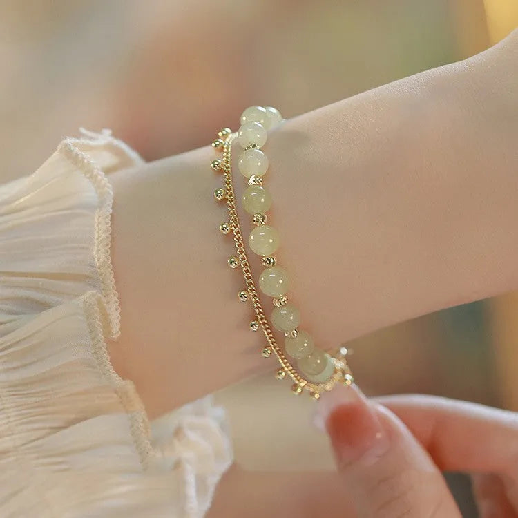 Natural Hetian Jade bracelet with princess running beaded style
