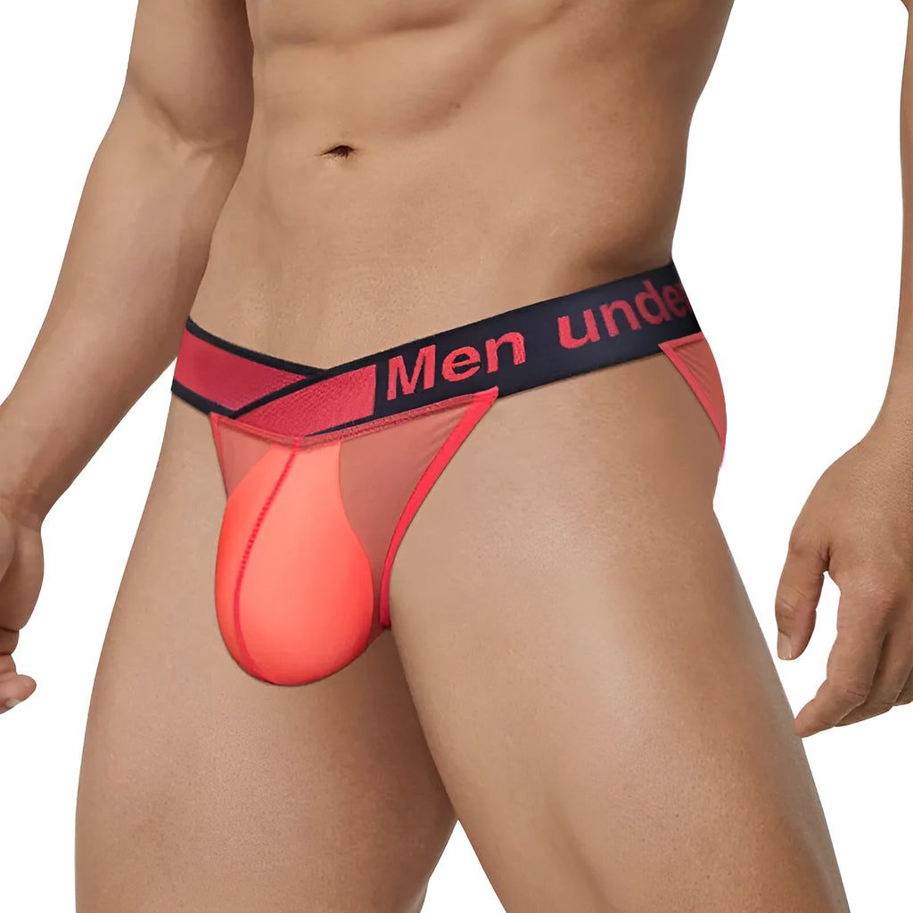 Men's black ice silk briefs with a low waist and large V gradient high fork design.