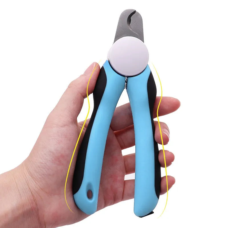 Blue heavy duty dog nail clippers with safety guard for large breed thick nails on a white background.