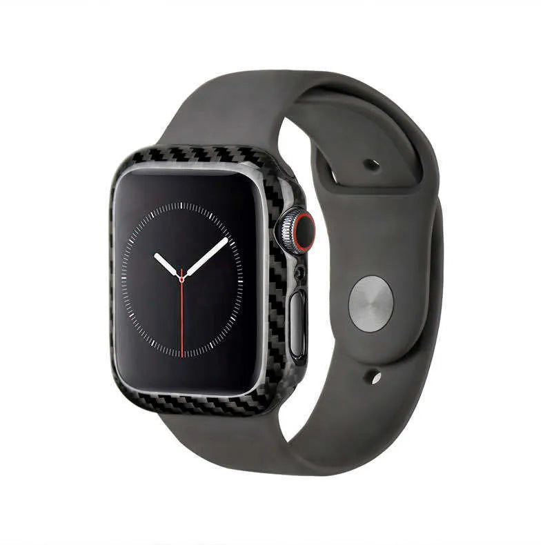 Apple Watch 4 protective case in half wrap leather design with carbon fibre detailing for 44mm models