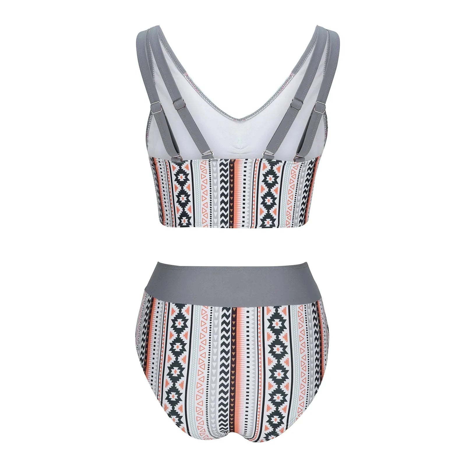 Blue women's cross sling split swimsuit with briefs cut on model