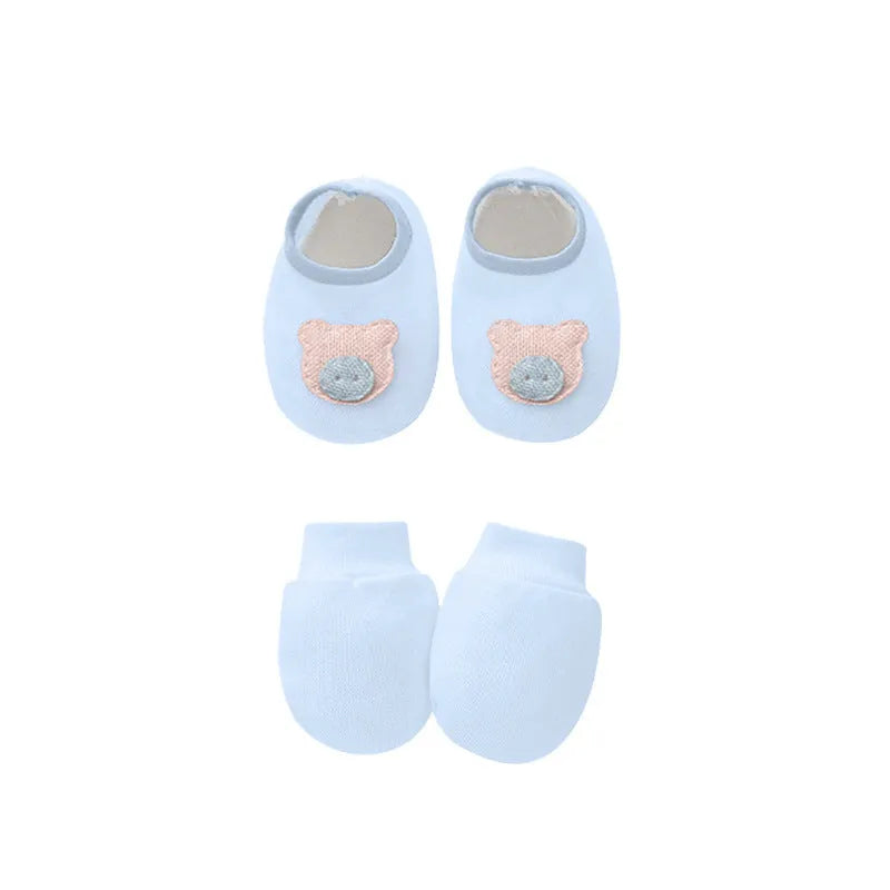 Baby cotton gloves and foot cover set with a pullover cap in multiple colour options