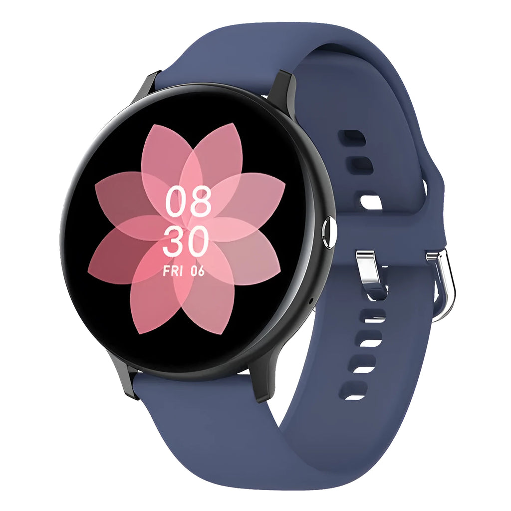 Black smart bracelet watch with touch screen displaying heart rate and call icons on a wrist.