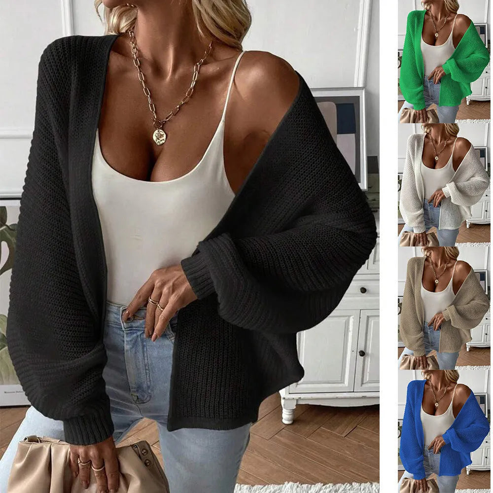 Loose fit polyester cardigan with batwing sleeves in solid colour options