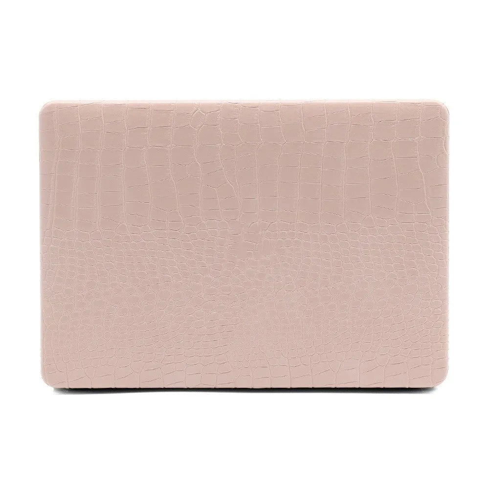 MacBook protective case with crocodile pattern texture and hollowed-out Apple logo design in black colour