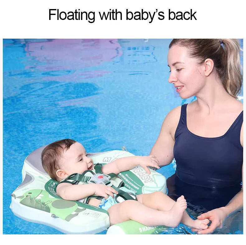 Dinosaur pattern baby inflatable swimming ring with integrated sun shade in green colour
