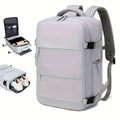 Large black nylon luggage backpack for men with multiple compartments, shown from a side angle.
