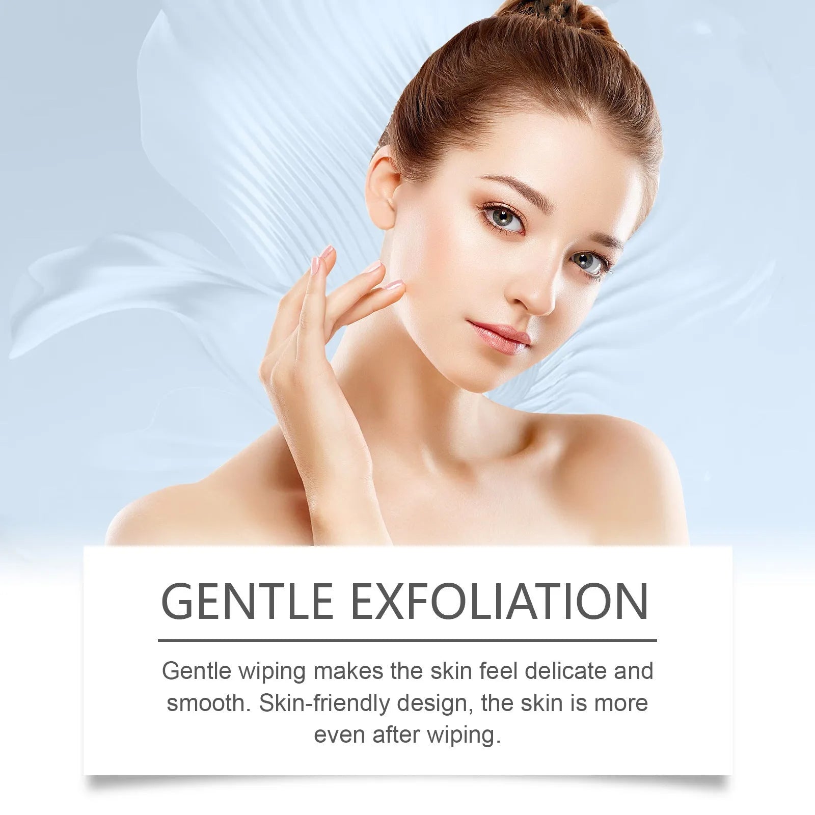 Pack of 60 glycolic acid exfoliating facial cotton pads on a blue background.