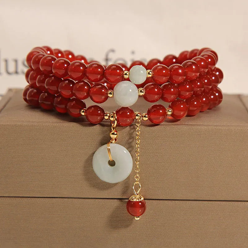 Red crystal multi-layer women's bracelet with retro ethnic style and multi-strand design