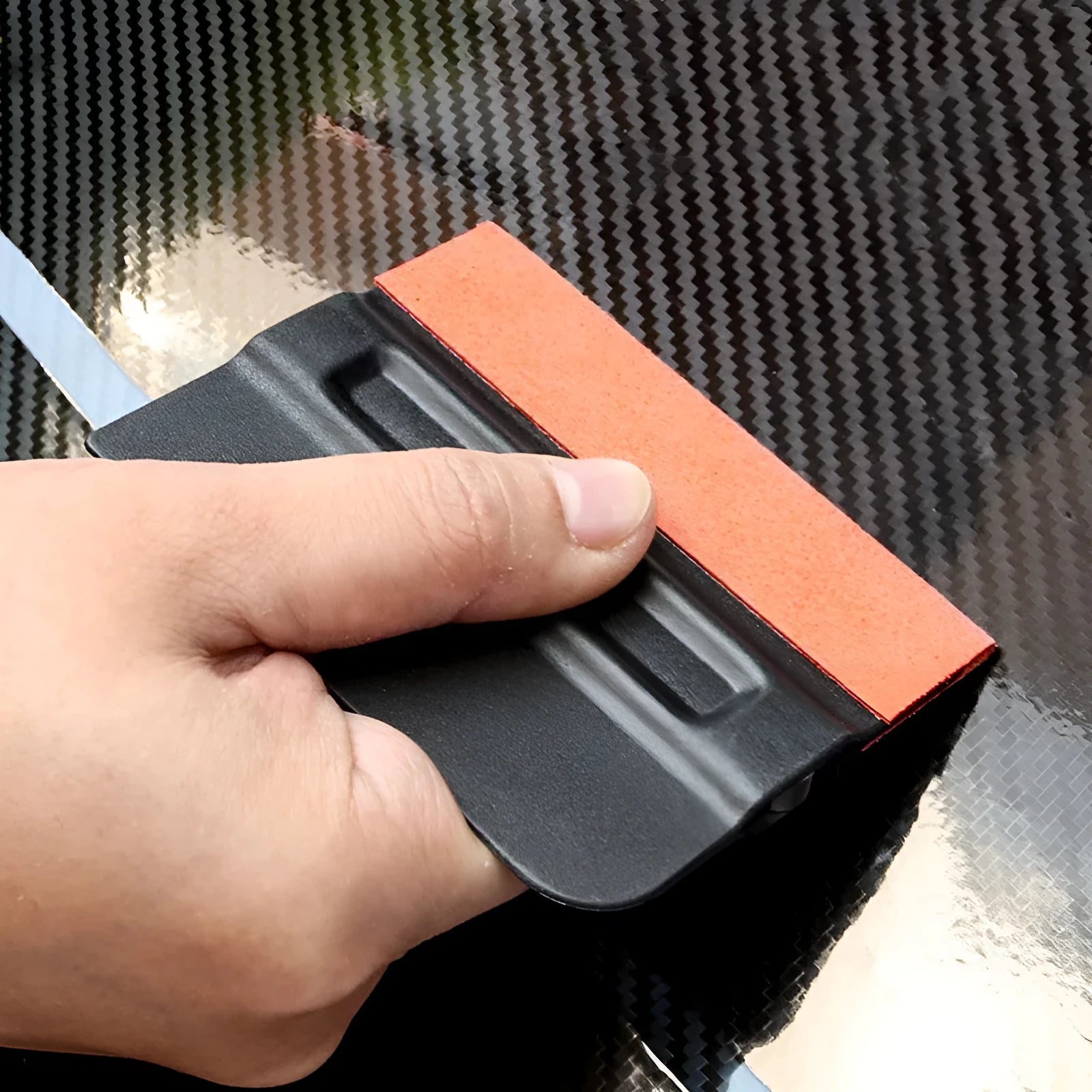 Car film scraper with ABS handle and choice of deerskin or wool scraping heads for vinyl wrap application