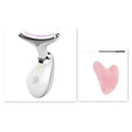 Black Silver EMS thermal neck massager device with LED lights for facial skin tightening and wrinkle reduction.