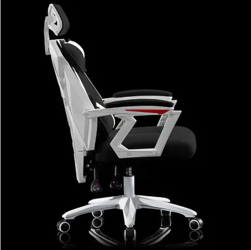 Mesh gaming chair with black frame and black mesh, lift function, and double pillows