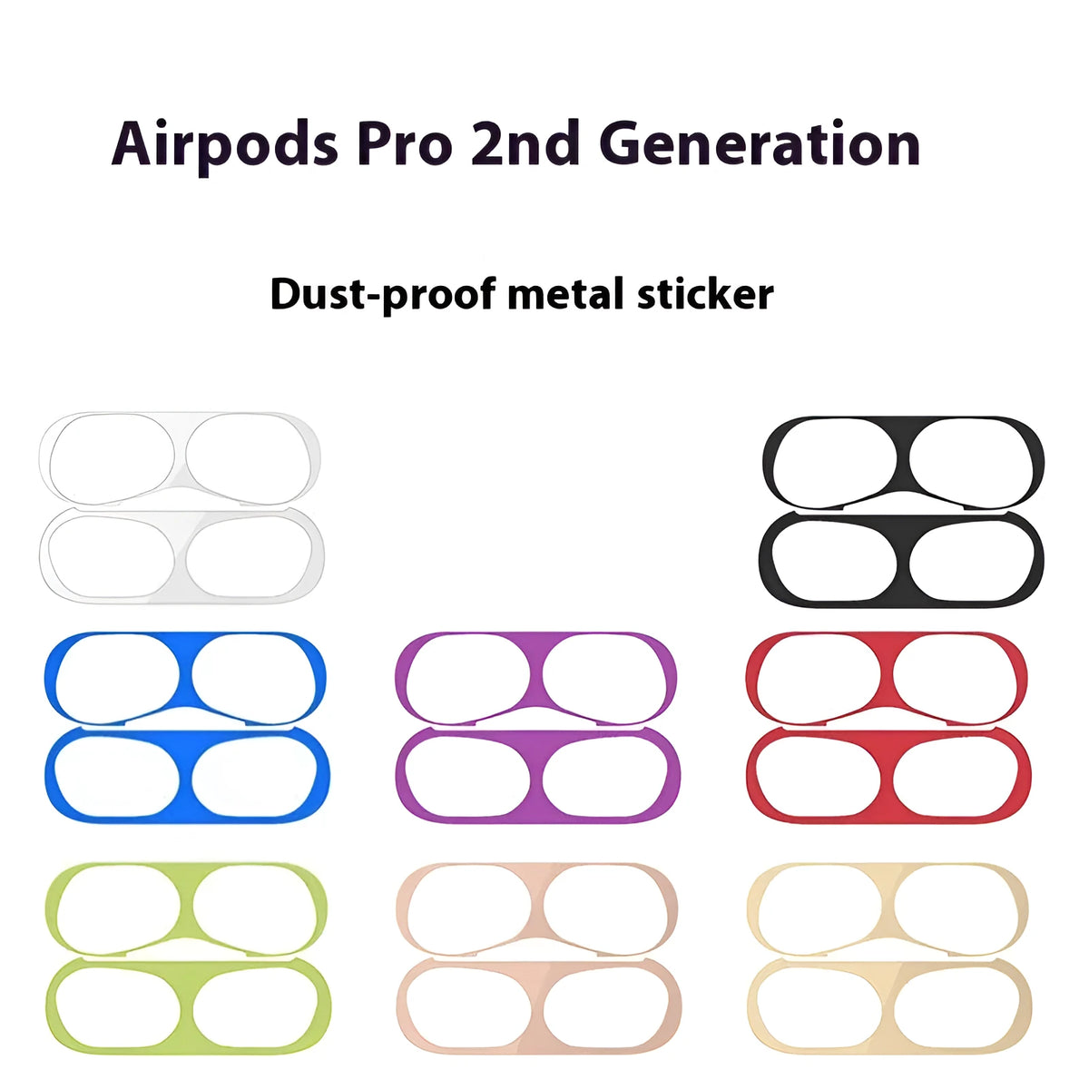 Electroplated metal sticker headphone film for Apple AirPods Pro 2 in gold, dustproof and fingerprint-proof.