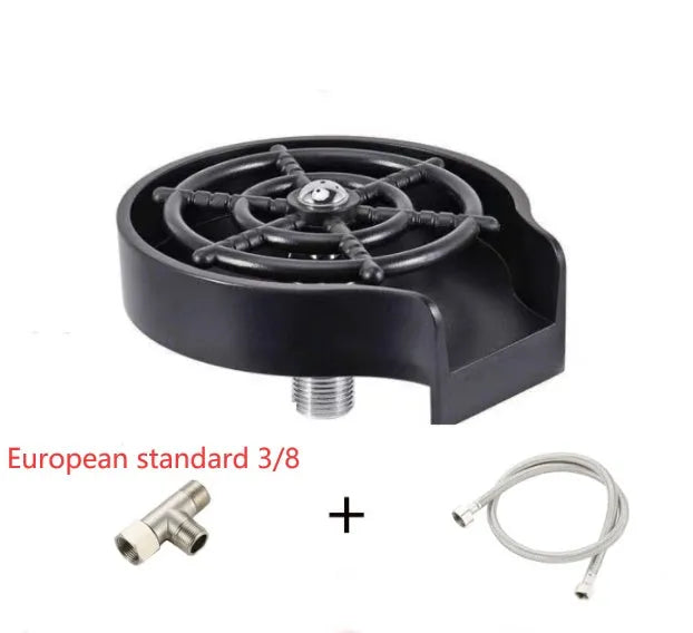 Black high-pressure stainless steel glass washer with copper hose on ABS base