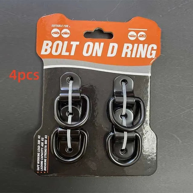 Black galvanised carbon steel pull ring floor hook for trucks on a white background.