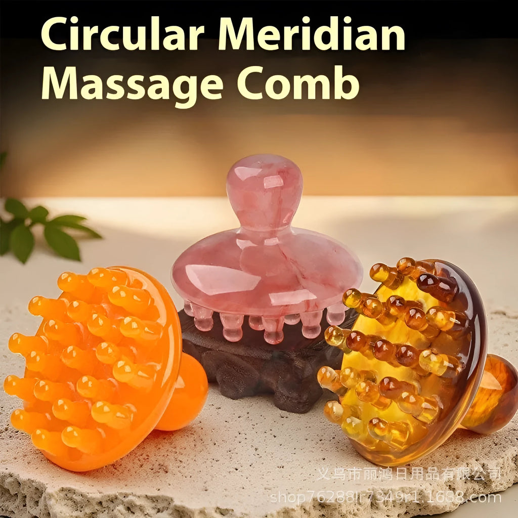 Wooden disc massage comb with 21 teeth for head acupressure in coffee brown colour
