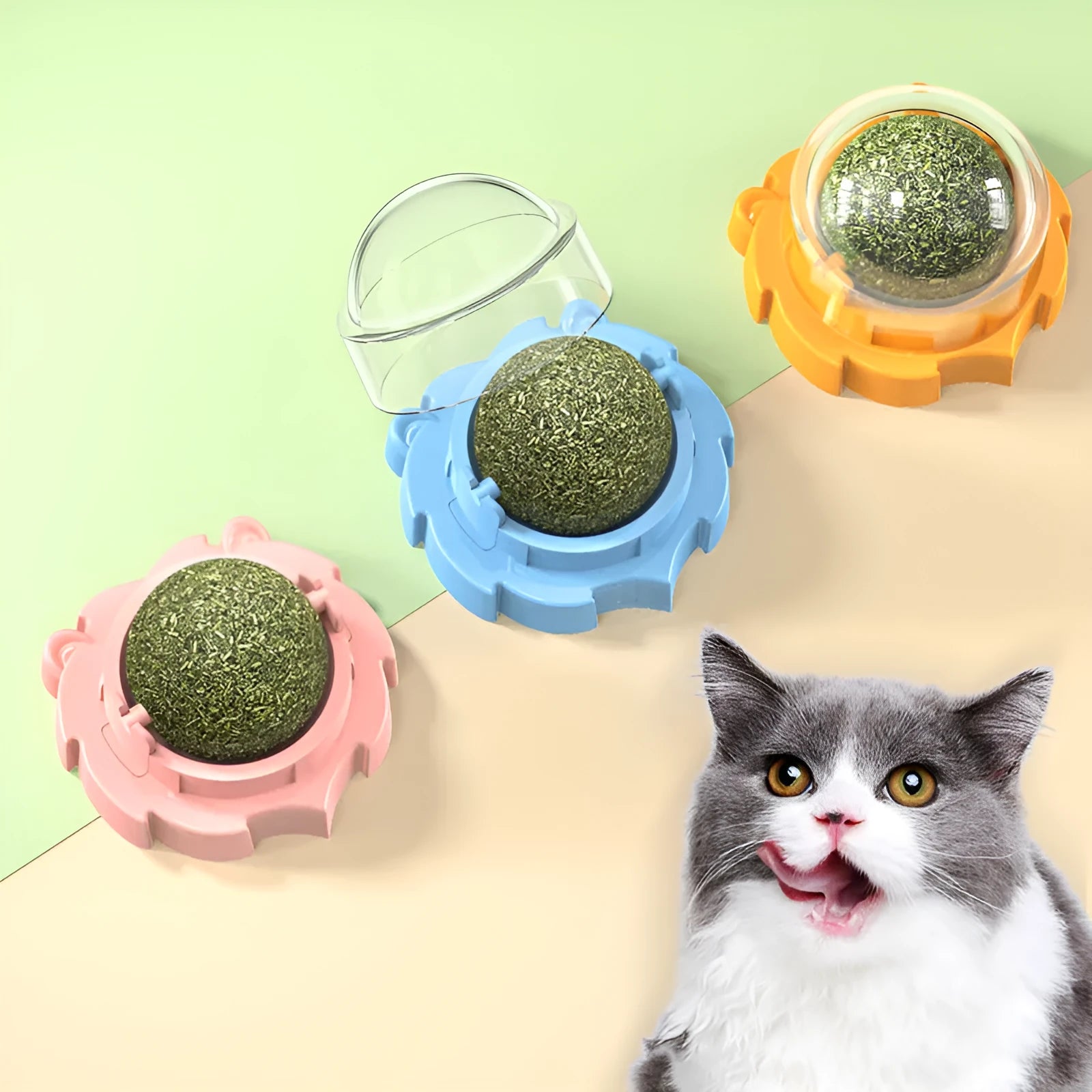 Lion-shaped cat toy with molar design in blue, orange or pink colours