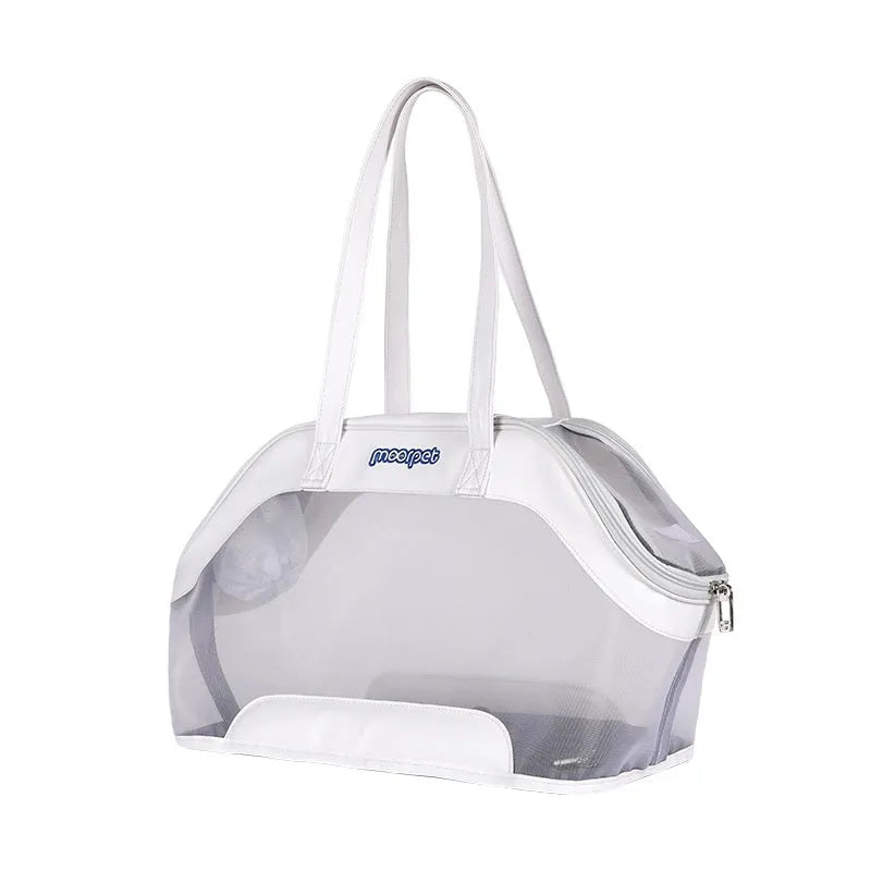 MOORPET synthetic leather cat carry bag with shoulder strap in solid colour