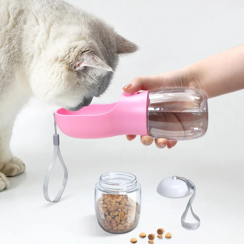 Dual-use pet water cup in plastic with 300ml water and 100g grain capacity, detachable and easy to carry
