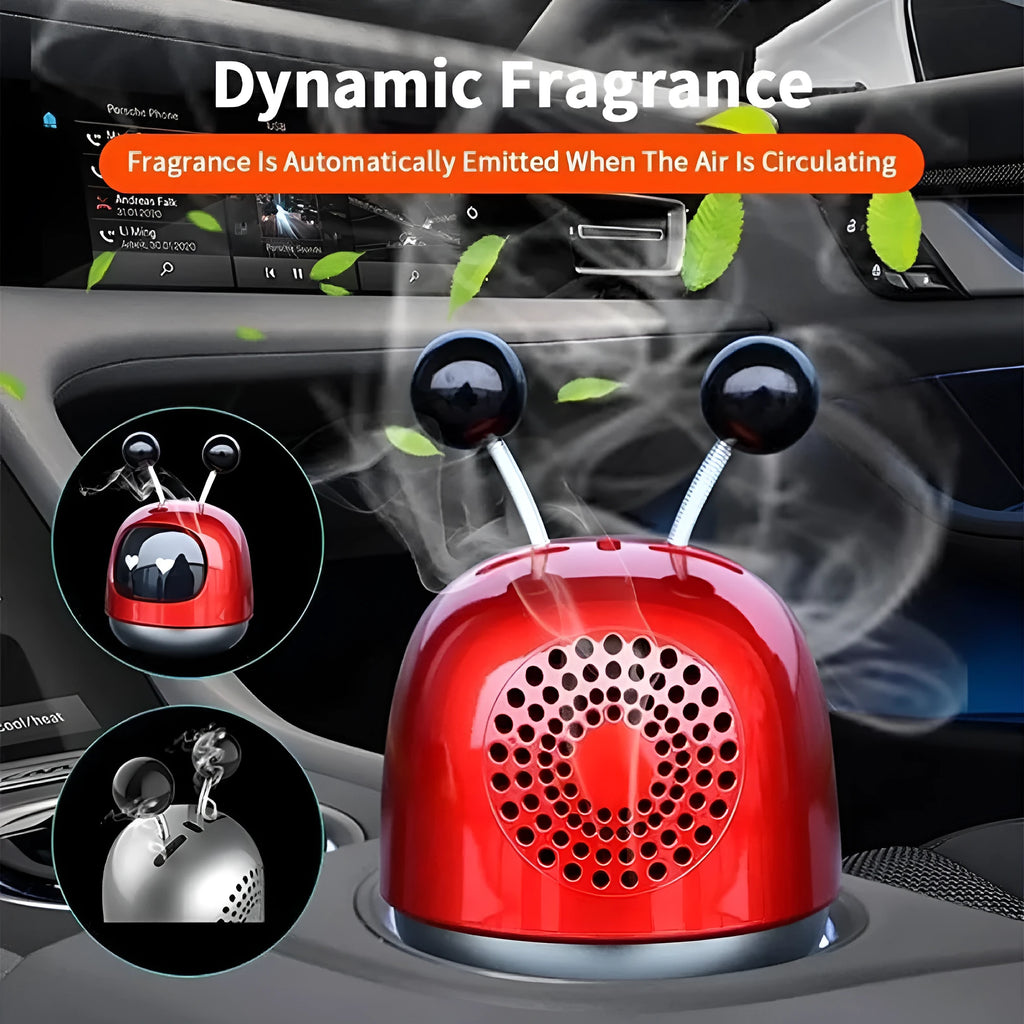 Robot-shaped car vent air freshener ornament in blue, grey or red with gel fragrance.