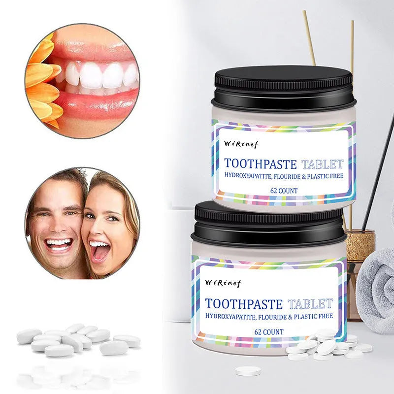 TP19 solid colour toothpaste tablets in 62-piece pack for portable oral cleaning