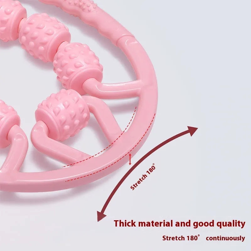 Handheld plastic leg massager roller with multiple wheels in macaron pink colour