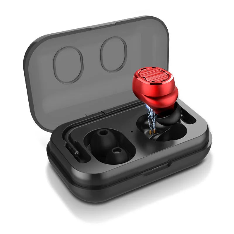 X6 touch Bluetooth headset invisible wireless earphones in black, red, and white with charging case