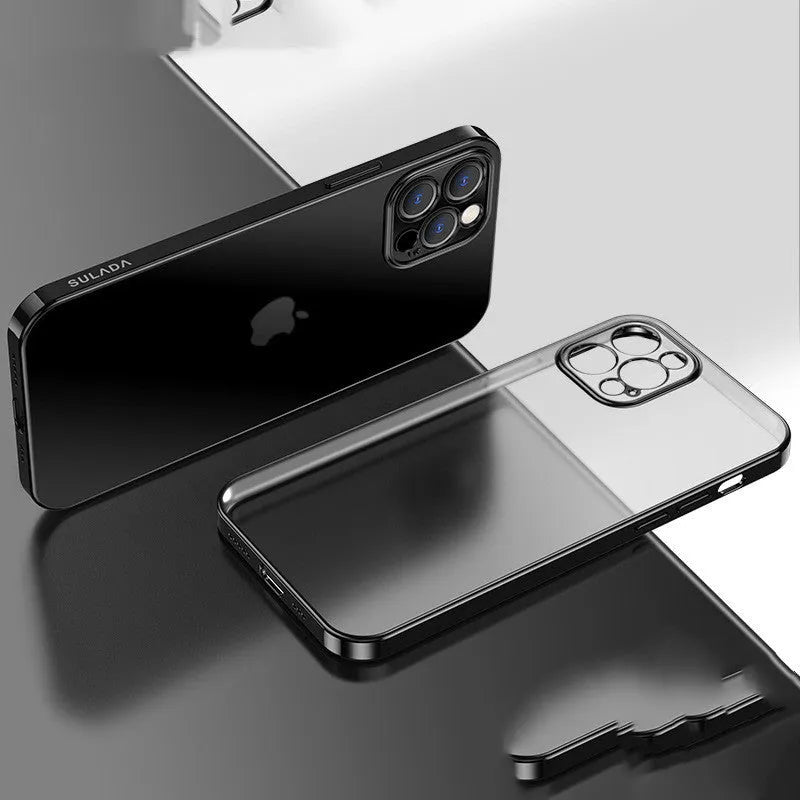 Transparent square frame silicone iPhone case showing phone colour through clear TPU material