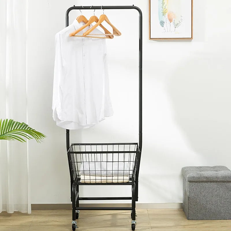 Single rod pulley storage clothes rail in white or black for hanging garments