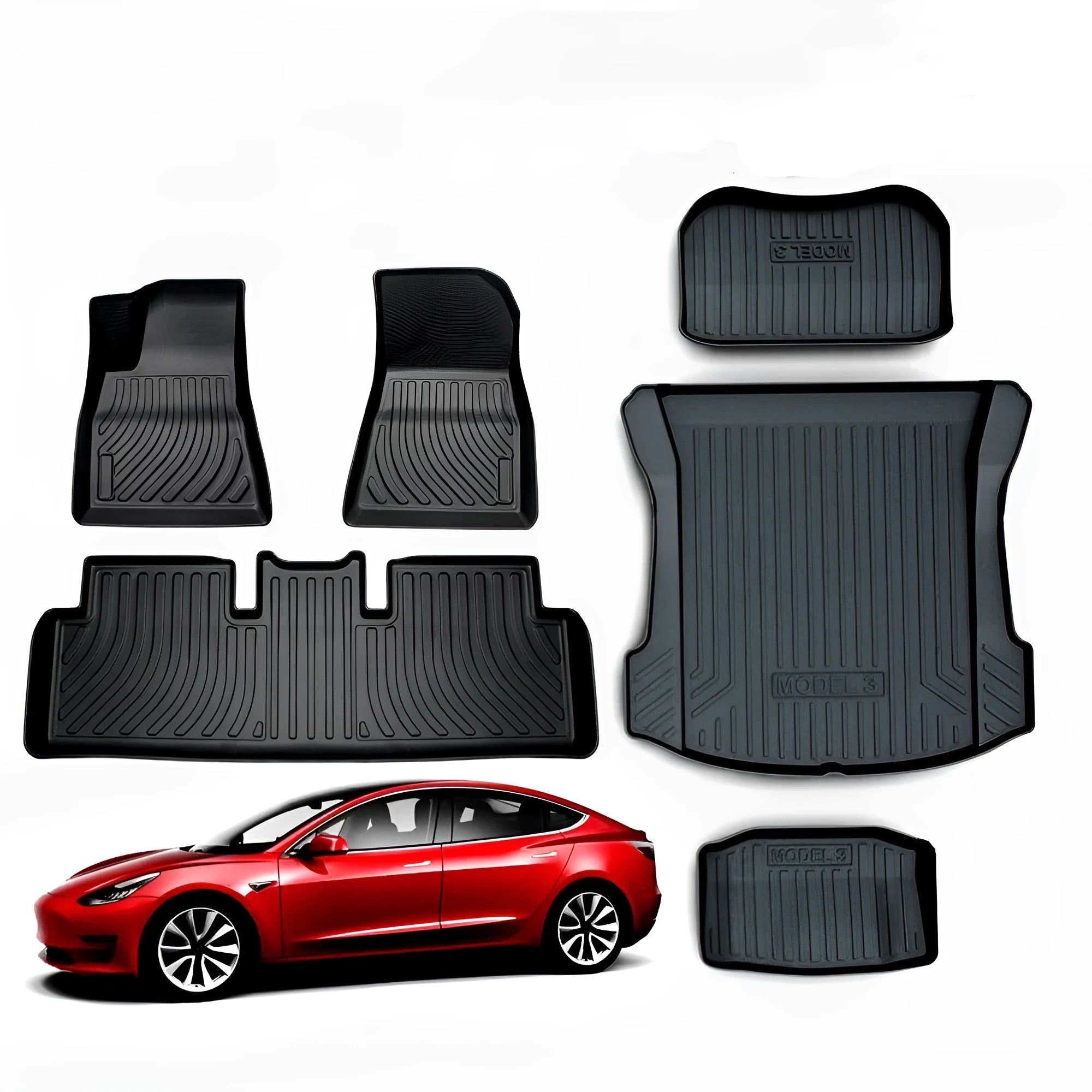 Tesla car floor mats with rubber construction and TPE footrest sections