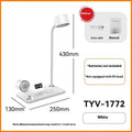 White wireless charging desk lamp with digital clock display showing time