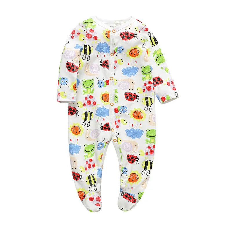 Cotton baby one-piece bodysuit with dinosaur, lion, car, and cloud print style options