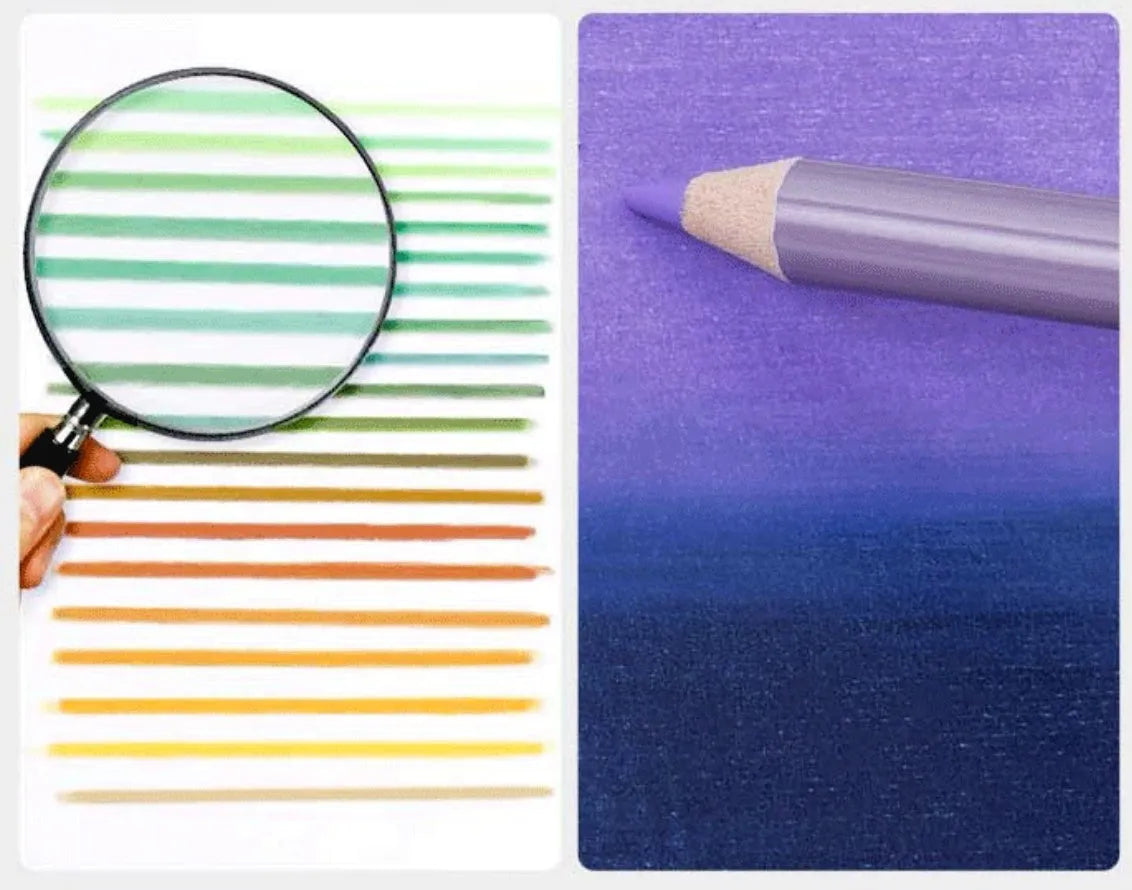 Boxed set of 72 soft core coloured pencils with basswood barrels for art students