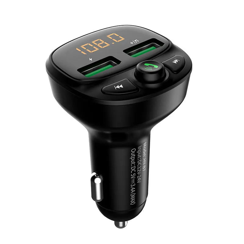 Compact car MP3 player with Bluetooth FM transmitter and Quick Charge 3.0 USB port for hands-free calling and music streaming