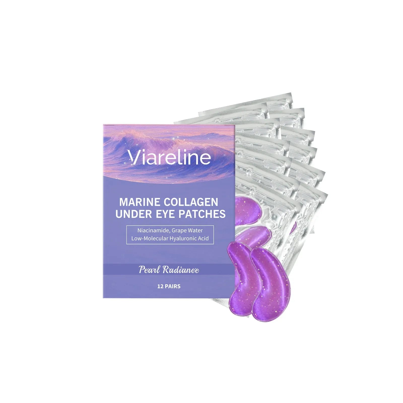 Collagen eye mask 12-pack with hyaluronic acid and grape water ingredients