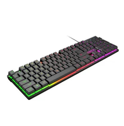 Black USB wired luminous gaming keyboard with frosted keycaps and a braided cable.