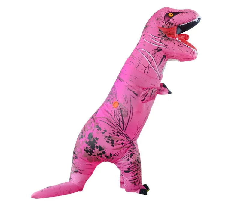 Inflatable Tyrannosaurus Rex dinosaur costume from Jurassic World, blue colour, with fan battery pack and shoe covers