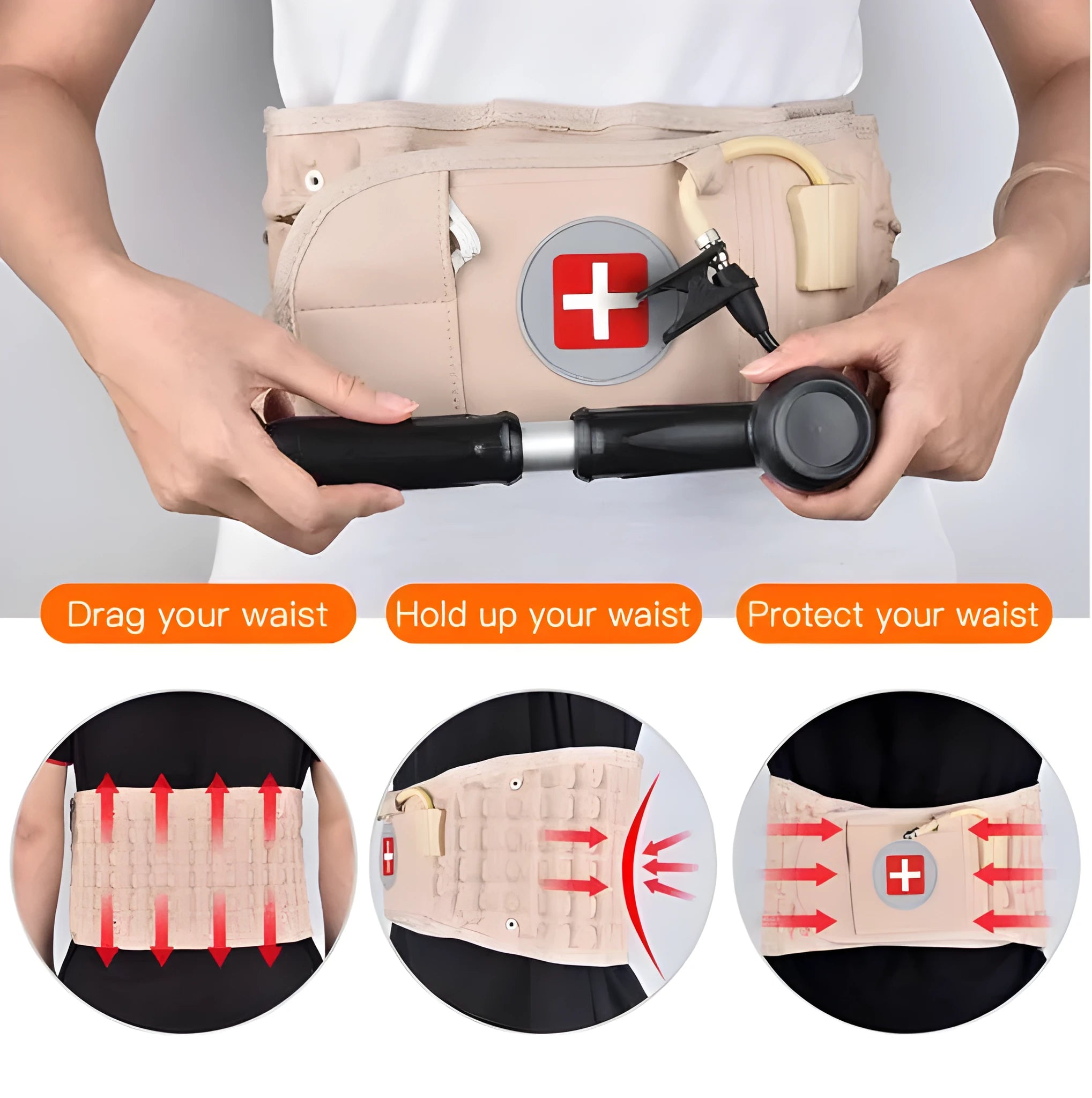 Waist air traction brace belt with inflatable ball for lumbar support and back massage