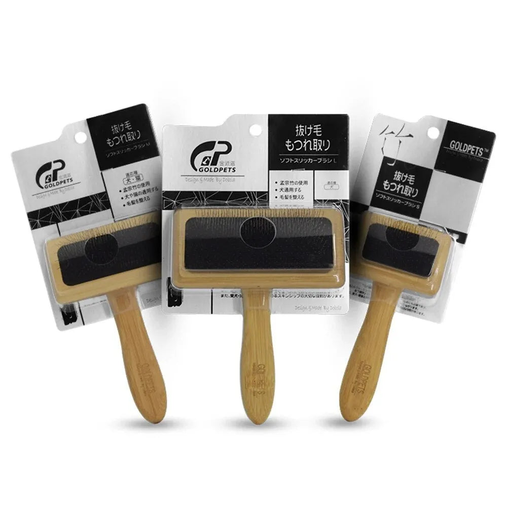 Bamboo slicker brush with stainless steel pins for grooming dogs and cats