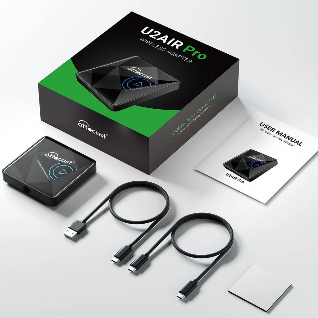 Black wireless car Bluetooth AIBOX box with Type-C port measuring 59x59x150mm