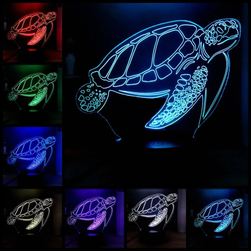 3D turtle-shaped LED night light with acrylic shell and remote control