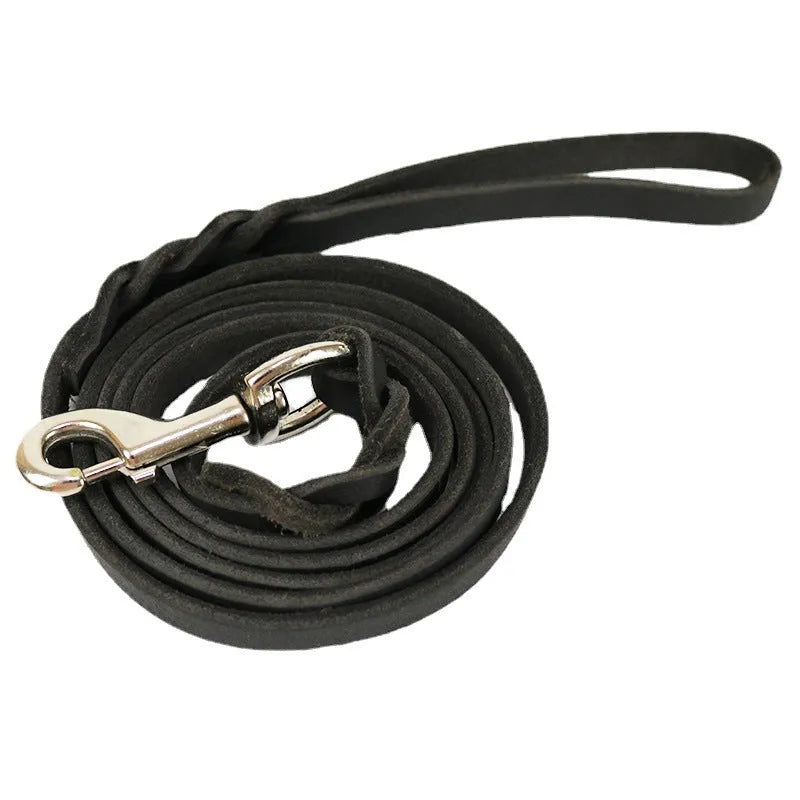 Genuine cowhide leather dog walking rope for large breed dogs, shown in light brown colour.